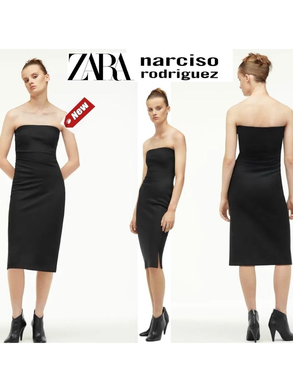 ZARA NARCISO RODRIGUEZ collab black bustier strapless midi tube dress Sz XS NWT